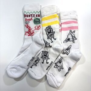 3 Pair Pack Bundle Spongebob Patrick Krusty Krab Crew Socks White Men Large 9-12
